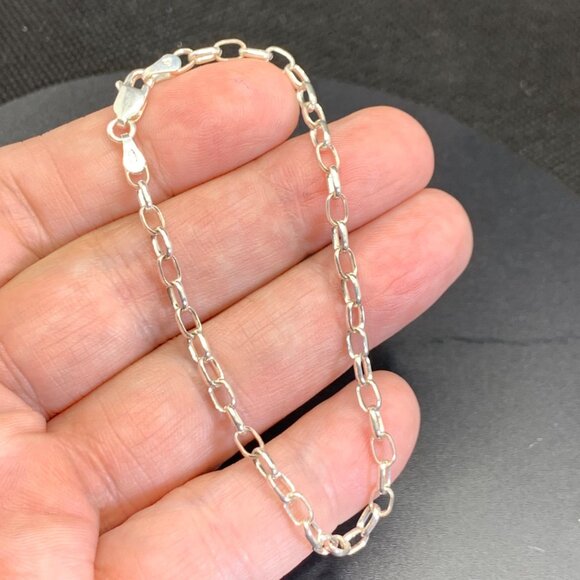 Sterling Silver 925 Oval Link Charm Bracelet Lobster Claw Clasp Size 7" Length - Picture 5 of 8